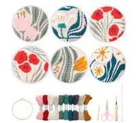 Punch Needle Embroidery Kit for Beginners - DIY Floral Coaster Craft Set with 6 Botanical Patterns, Yarn, Tools & Video Tutorial