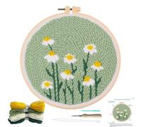 Punch Needle Embroidery Starter Kit - Fabric, Threader, Rug Hooking, DIY Embroidery Kit with Cloth Hoops, Instructions, Needles, Thread