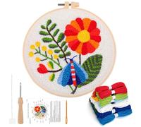 Punch Needle Embroidery Starter Kits, Punch Needle Kit for Beginners, DIY Cross Stitch Rug Beginners Kits with Flower and Insects Pattern, Punch Needles Starter Kit with Cloth Hoops Needles Thread (A)