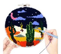 Punch Needle Kit - 20cm, Sunflower Design Starter | Sunflower Embroidery Set - DIY Landscape Punching Kit | Cotton Material - Beginners Craft Kits for Relaxation