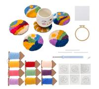 Punch Needle Kit, 27 Pcs Landscapes Punch Needle Coaster Kit for Beginners Adults Kids Including Patterns, Tools, Yarns, Hoop