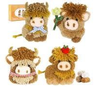 Punch Needle kit-4,Embroidery kit for Beginners,Punch Needle Kits Adults Beginner,Needles, Curved Scissors, a Tool Storage Box, Yarn, Easy-to-Follow Instructions, and Tutorial Videos(4 Highland Cow)