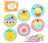 Punch Needle kit-6,Embroidery kit for Beginners,Punch Needle Kits Adults Beginner,Needles, Curved Scissors, a Tool Storage Box, Yarn, Easy-to-Follow Instructions, and Tutorial Videos-Fruit Dessert