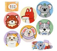 punch needle kit-6,embroidery kit for beginners,punch needle kits adults beginner,needles, curved scissors, a tool storage box, yarn, easy-to-follow instructions, and tutorial videos(6 animal coaster)