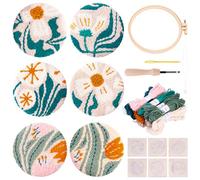 Punch Needle Kit, 6pcs Punch Needle Coaster Kit for Kids Beginners Adults, Funny DIY Complete Punch Needle Needling Embroidery Art Coasters Making Kit