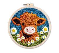 Punch Needle Kit, Cartoon Highland Cow Punch Needle Kits for Adults Beginners, Punch Needle Kits with Patterns, Tools, Yarns, Hoop, Instructions. It is an Ideal Choice for Home Crafts and Gift Giving