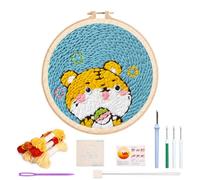 Punch Needle Kit, Cute Animal Embroidery Kit for Beginners, Punch Needle Kits Adults Beginner, Punch Stitching Kit for Adults, DIY Zodiac Animal Punch Needle Hoop Art(Mightytiger)