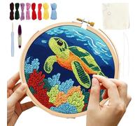 Punch Needle Kit - Embroidery Set, Stitching Bundle for Beginners, Yarn Craft Pack with Fabric Hoop, Needle Tools, Turtle Pattern Design for Adults, Kids and Learners, Home Art Projects and Work