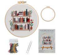 Punch Needle Kit for Adults Beginners,Complete Embroidery Starter Set with Elegant Bookshelf Design,Patterns Threads Needles and Hoop,Relaxing Craft for Anxiety Relief, Sewing Gift for Women