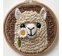 Punch Needle kit for Beginners, Alpaca with Little Flower, Punch Stitching kit for Adults, Needle Punch Kits for Adults, Adorable DIY Embroidery