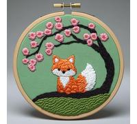 Punch Needle kit for Beginners, Animals on Peach Blossom Branch Countryside Floral Scene Punch Stitching kit for Adults, Needle Punch Kits for Adults, DIY Project