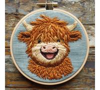 Punch Needle kit for Beginners, Cute Highland Cow DIY Handmade Festive Punch Stitching kit for Adults, Needle Punch Kits for Adults, Holiday Seasonal Creative Craft