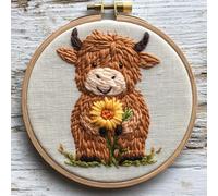 Punch Needle kit for Beginners, Cute Highland Cow DIY Handmade Punch Stitching kit for Adults, Needle Punch Kits for Adults, Seasonal Holiday Creative Decoration Set
