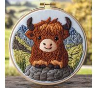 Punch Needle kit for Beginners, Cute Highland Cow DIY Punch Stitching kit for Adults, Needle Punch Kits for Adults, Festive Seasonal Handmade Decoration