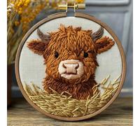 Punch Needle kit for Beginners, Cute Highland Cow Holiday Festive DIY Handmade Punch Stitching kit for Adults, Needle Punch Kits for Adults, Seasonal Handmade Decoration Craft