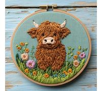 Punch Needle kit for Beginners, Cute Highland Cow Punch Stitching kit for Adults, Needle Punch Kits for Adults, DIY Holiday Decoration Handmade Set