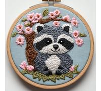 Punch Needle kit for Beginners, Cute Raccoon in Nature Punch Stitching kit for Adults, Needle Punch Kits for Adults, Handmade DIY Art Decoration