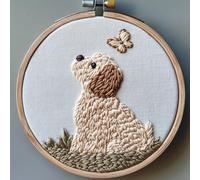 Punch Needle kit for Beginners, DIY Art kit with Puppy Watching Butterflies, Ideal Needle Punch Kits for Adults, Punch Stitching kit for Adults