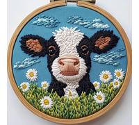 Punch Needle Kit for Beginners - DIY Embroidery Set with Cow and Daisy Bushes Designs, Punch Stitching Kit for Adults, Needle Punch Kits for Adults, Ideal for Art Crafts and Festival Decoration Gift