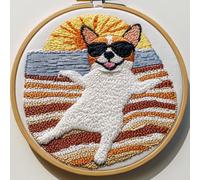 Punch Needle kit for Beginners, Dog on Beach with Sunglasses, Punch Stitching kit for Adults, Needle Punch Kits for Adults, Sunny Art Project