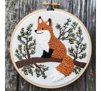 Punch Needle kit for Beginners, Fox Perched on Branch, Punch Stitching kit for Adults, Needle Punch Kits for Adults, Rustic Art Set