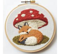 Punch Needle kit for Beginners, Fox Sleeping Under Mushroom, Punch Stitching kit for Adults, Needle Punch Kits for Adults, Cozy Woodland Art