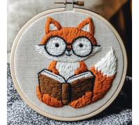 Punch Needle kit for Beginners - Fox Wearing Glasses Reading Design, Punch Stitching kit for Adults, Needle Punch Kits for Adults Woodland Theme