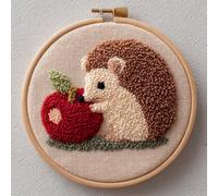 Punch Needle kit for Beginners, Hedgehog Holding Apple Design, Punch Stitching kit for Adults, Needle Punch Kits for Adults, Starter Embroidery kit