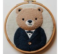 Punch Needle kit for Beginners, Needle Punch Kits for Adults Featuring Dressed-up Bear in Formalwear - Punch Stitching Craft Project