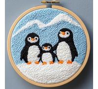 Punch Needle kit for Beginners - Penguin Parents Cuddling Baby Design, Punch Stitching kit for Adults, Needle Punch Kits for Adults Animal Lovers