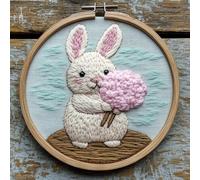 Punch Needle kit for Beginners, Playful Lovable Rabbit Embroidery Hobby Artwork, Punch Stitching kit for Adults, Needle Punch Kits for Adults, Festive Holiday Activity