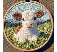 Punch Needle kit for Beginners, Punch Stitching kit for Adults, Needle Punch Kits for Adults - Cow Meditating in The Meadow Punch Needle Embroidery Set