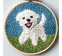 Punch Needle Kit for Beginners, Punch Stitching Kit for Adults, Needle Punch Kits for Adults, DIY Embroidery Set with Little White Dog on The Grass