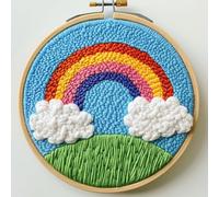 Punch Needle Kit for Beginners, Punch Stitching Kit for Adults, Needle Punch Kits for Adults, DIY Embroidery Set with Rainbow and Blue Sky for Art Crafts and Decorations