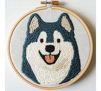 Punch Needle Kit for Beginners, Punch Stitching Kit for Adults, Needle Punch Kits for Adults, DIY Happy Husky Embroidery Set for Creative Needlework and Home Décor