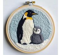 Punch Needle Kit for Beginners, Punch Stitching Kit for Adults, Needle Punch Kits for Adults, DIY Two Penguins Cuddling Each Other Embroidery Set for Art Crafts and Festival Decorations