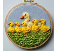 Punch Needle kit for Beginners, Punch Stitching kit for Adults, Needle Punch Kits for Adults - Duck and Ducklings Embroidery Set for Fun Crafts