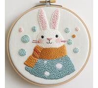 Punch Needle Kit for Beginners, Punch Stitching Kit for Adults, Needle Punch Kits for Adults, Fun DIY Embroidery Set Featuring Bubbles and Rabbits