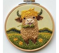 Punch Needle Kit for Beginners, Punch Stitching Kit for Adults, Needle Punch Kits for Adults, Highland Cattle Grazing on Grassland, DIY Embroidery Set for Art Crafts