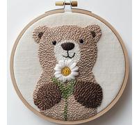 Punch Needle Kit for Beginners, Punch Stitching Kit for Adults, Needle Punch Kits for Adults, Little Bear Holding Flowers DIY Embroidery Craft Kit for Art and Gifts