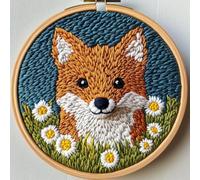 Punch Needle Kit for Beginners, Punch Stitching Kit for Adults, Needle Punch Kits for Adults, Little Fox and Daisy Bushes DIY Embroidery Set for Art Crafts and Decorations