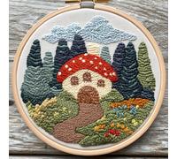 Punch Needle Kit for Beginners, Punch Stitching Kit for Adults, Needle Punch Kits for Adults, Mushroom House in The Forest DIY Embroidery Set for Art Crafts & Festival Decoration