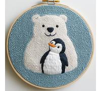 Punch Needle Kit for Beginners, Punch Stitching Kit for Adults, Needle Punch Kits for Adults, Polar Bear and Little Penguin DIY Embroidery Set for All Ages