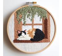 Punch Needle kit for Beginners, Punch Stitching kit for Adults, Needle Punch Kits for Adults - Sleeping Tabby cat on The windowsill Embroidery Set for DIY Home Decor.