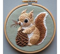 Punch Needle Kit for Beginners, Punch Stitching Kit for Adults, Needle Punch Kits for Adults, Squirrel Holding a Pine Cone, DIY Embroidery Set for Art Crafts & Festival Decoration