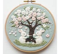 Punch Needle Kit for Beginners, Punch Stitching Kit for Adults, Needle Punch Kits for Adults, Two Rabbits Under The Tree DIY Embroidery Set