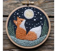 Punch Needle Kit for Beginners, Punch Stitching Kit for Adults, Needle Punch Kits for Adults with Fox and Moon Design, Ideal for DIY Crafts, Embroidery, and Gifts for All Ages