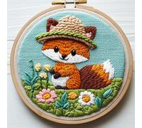 Punch Needle kit for Beginners, Punch Stitching kit for Adults with Cute Fox Growing Flowers - Needle Punch Kits for Relaxing Art Projects