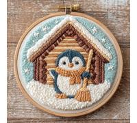 Punch Needle kit for Beginners, Punch Stitching kit for Adults with Penguin Sweeping Snowy Porch - Needle Punch Kits for Home Art