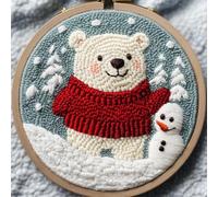 Punch Needle kit for Beginners, Punch Stitching kit for Adults with red-Dressed Bear and Snowman Duo - Needle Punch Kits for Festive Crafting